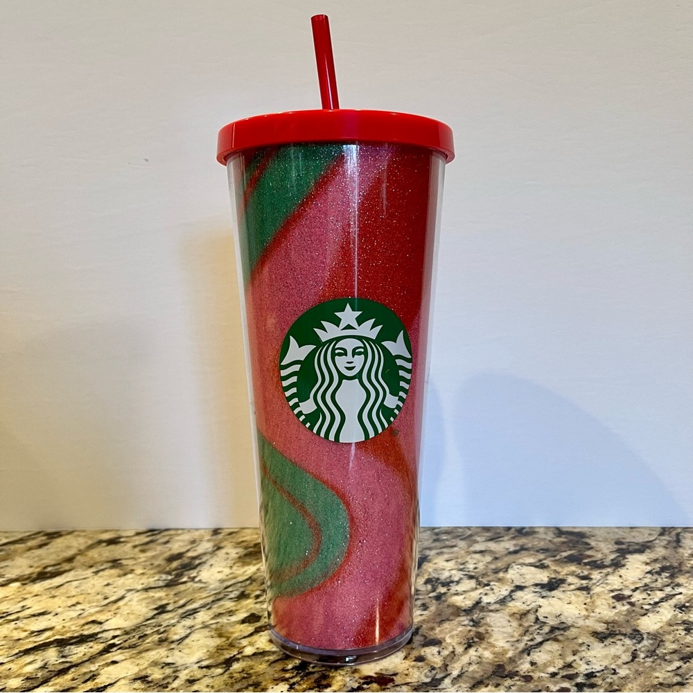 Starbucks 2020 Holiday Red Pink Glitter Swirl Venti Tumbler Cold Cup Coffee Mug